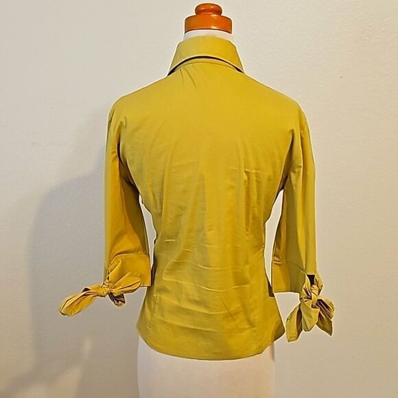BCBG Max Azria mustard yellow, green cotton wrap  shirt size small - Picture 4 of 11